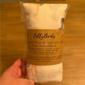 NWT Lolly Banks Cotton Muslin Swaddle Blanket - “gymnastics” print